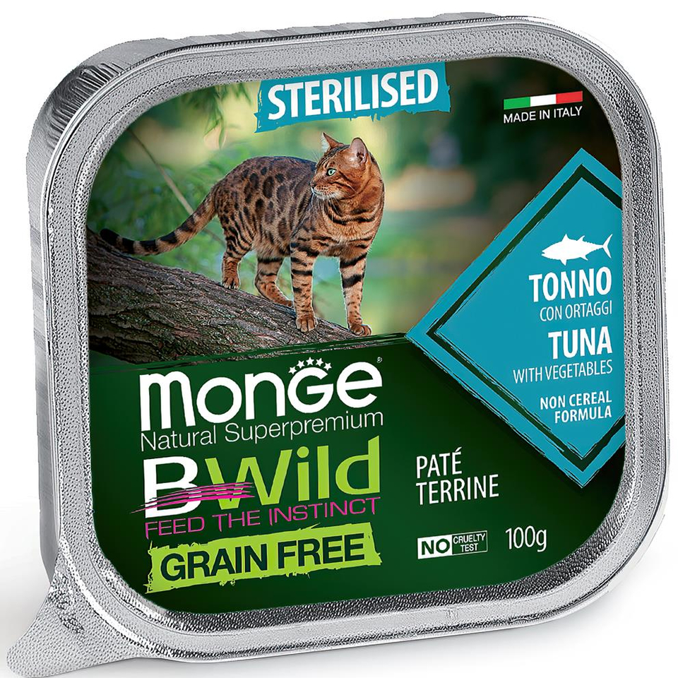 Monge Cat BWild Graifree для стерилизованных кошек из тунца с овощами, консервы,100г