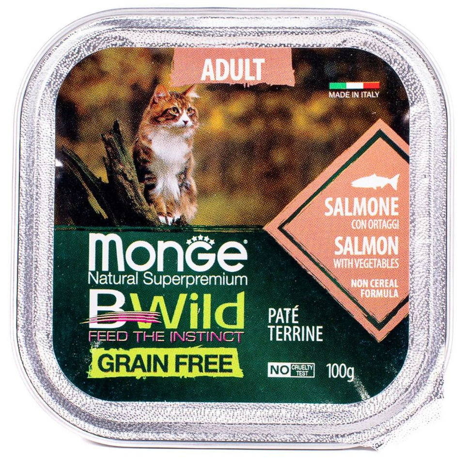 Monge Cat BWild Graifree для кошек из лосося с овощами, консервы,100г
