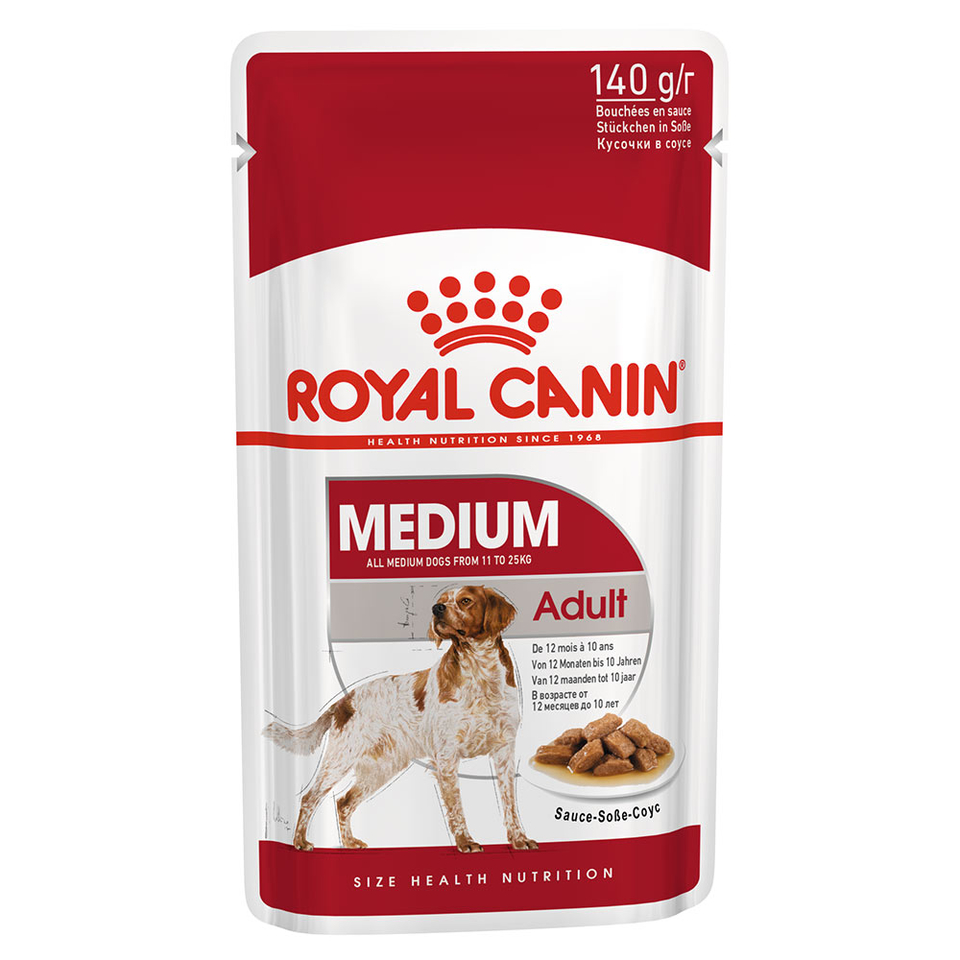 Royal Canin Medium Adult для собак средних пород с 12 месяцев до 10 лет, поддержание иммунитета, мясо, пауч, соус, 140 г