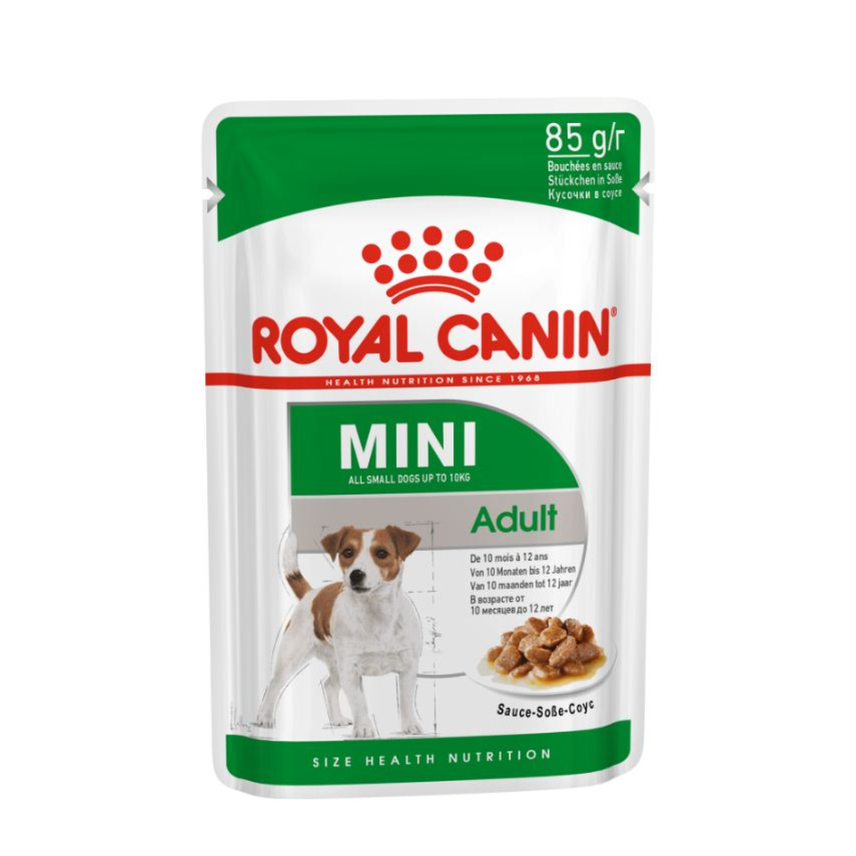 Royal Canin Mini Adult для собак мелких пород с 10 месяцев до 12 лет, поддержание иммунитета, мясо, пауч, соус, 85 г