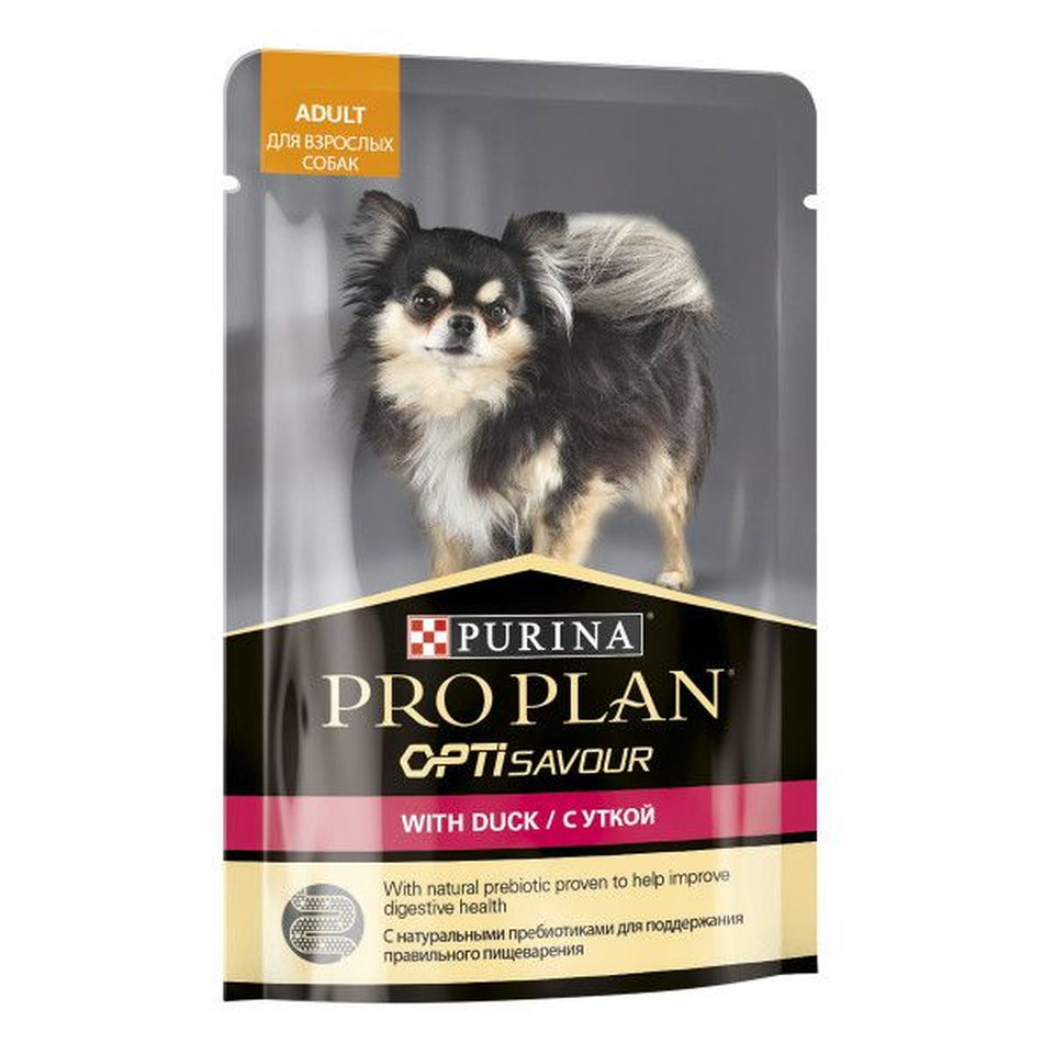 Pro Plan Small & Mini Adult OptiSavour для взрослых собак мелких пород, утка, пауч 85 г
