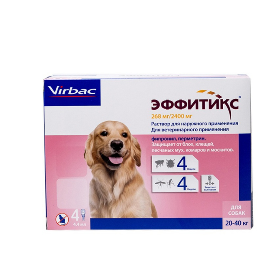 Virbac Эффитикс для собак весом 20-40 кг от блох и клещей, 4 пипетки