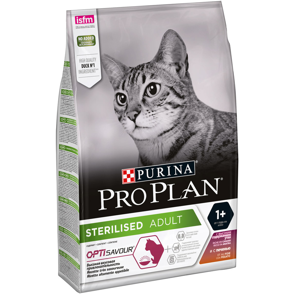 Pro Plan Adult Sterilised OptiRenal для стерилизованных кошек, здоровье почек, утка/печень, 400 г + влажный 2x85 г