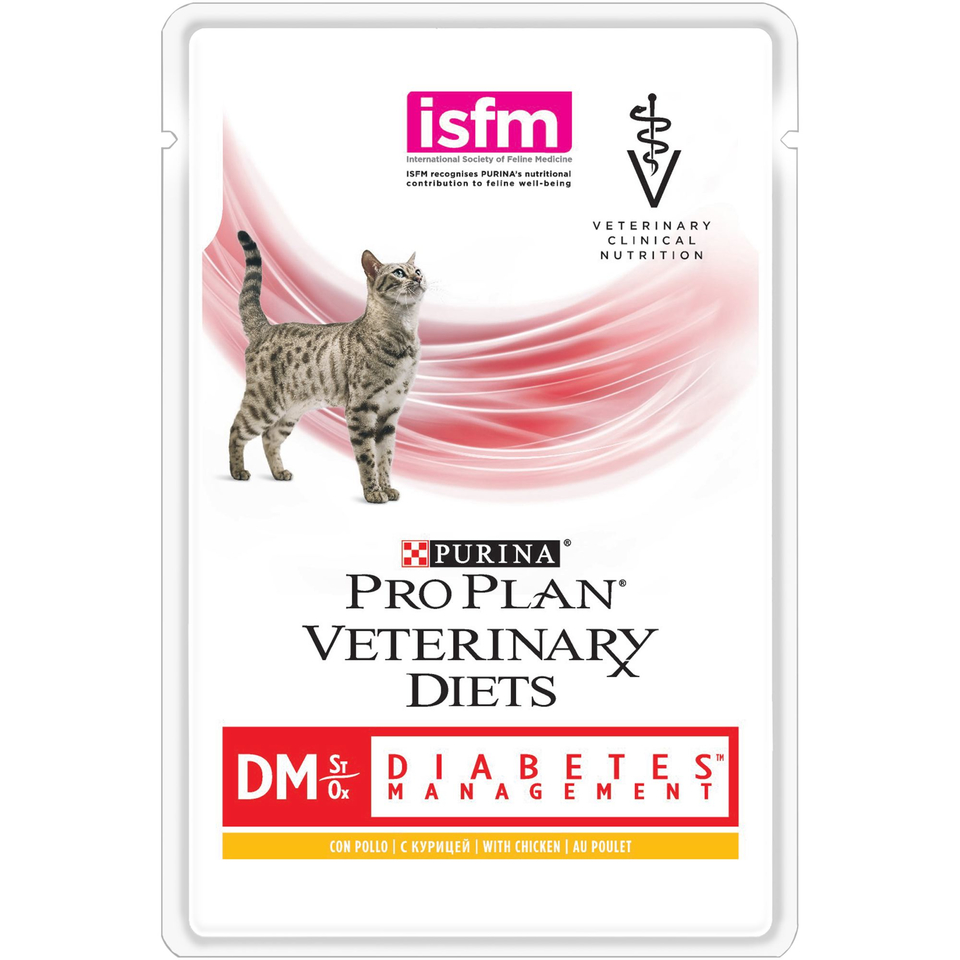 Pro Plan Veterinary diets DM St/Ox Diabetes Management для взрослых кошек при диабете, курица, пауч 85 г