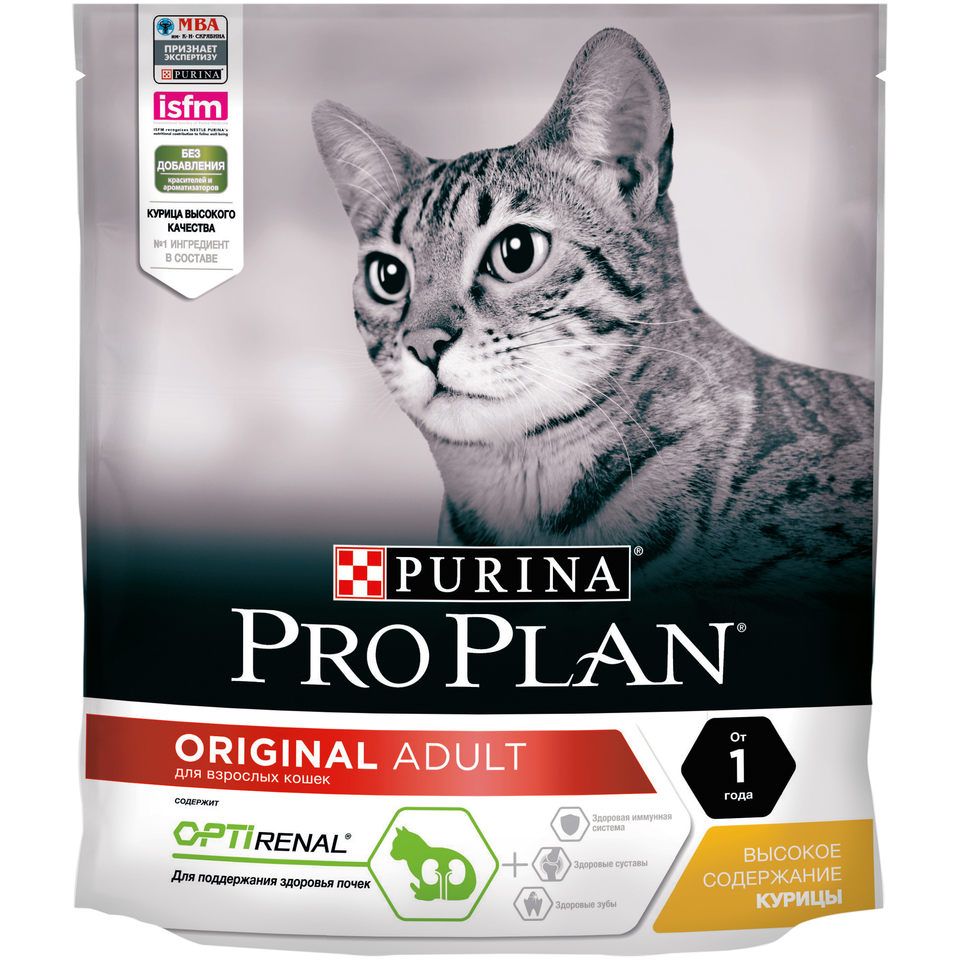 Pro Plan Original Adult OptiRenal для взрослых кошек, иммунитет + здоровье почек, курица, 400 г
