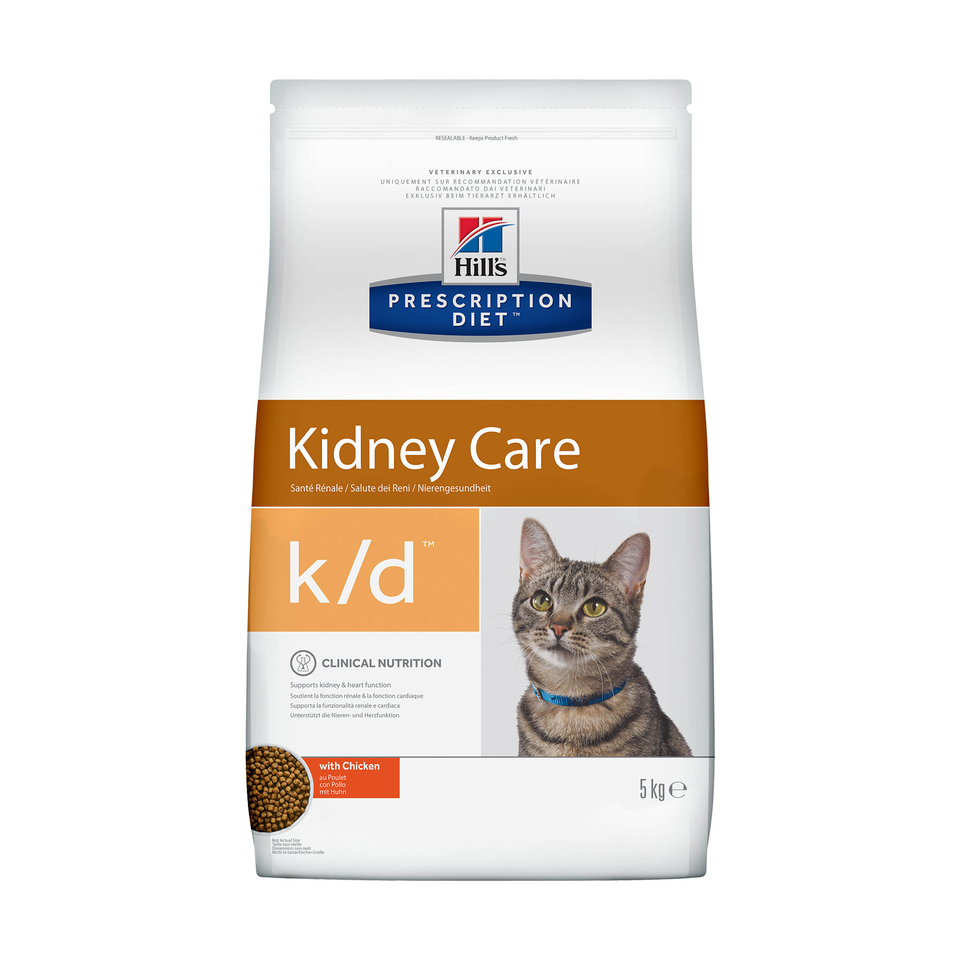 Hill`s PD k/d Kidney Care для взрослых кошек при заболеваниях почек и сердца, курица, 5 кг