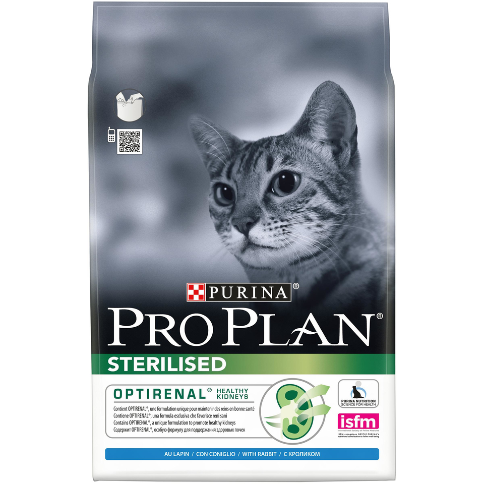 Pro Plan Sterilised OptiRenal для стерилизованных кошек, здоровье почек, кролик, 3 кг