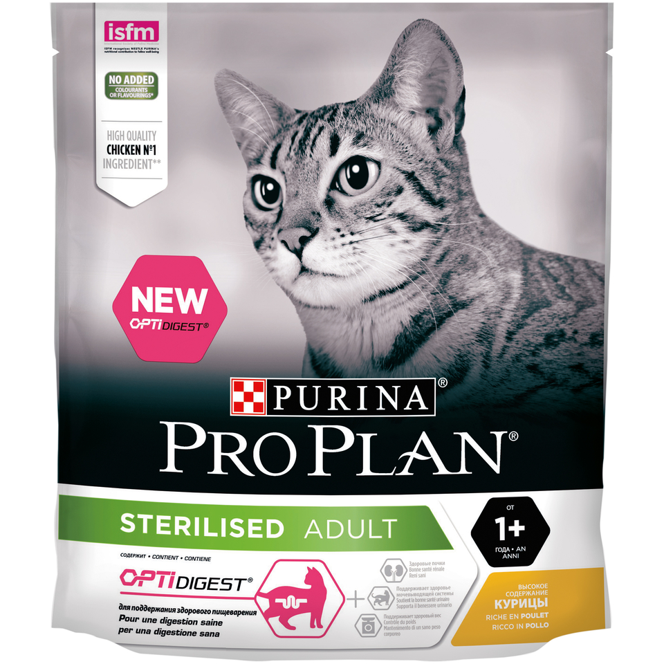 Pro Plan Adult Sterilised OptiDigest для стерилизованных кошек с чувствительным пищеварением, курица, 400 г