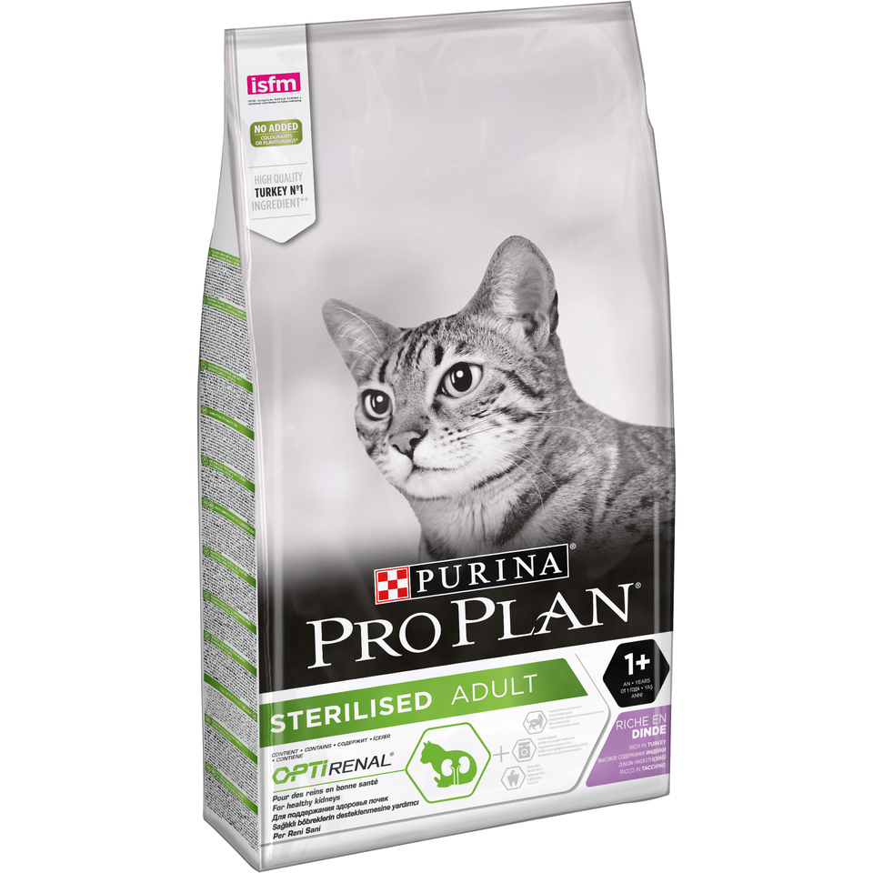 Pro Plan Adult Sterilised OptiRenal для стерилизованных кошек, здоровье почек, индейка, 10 кг