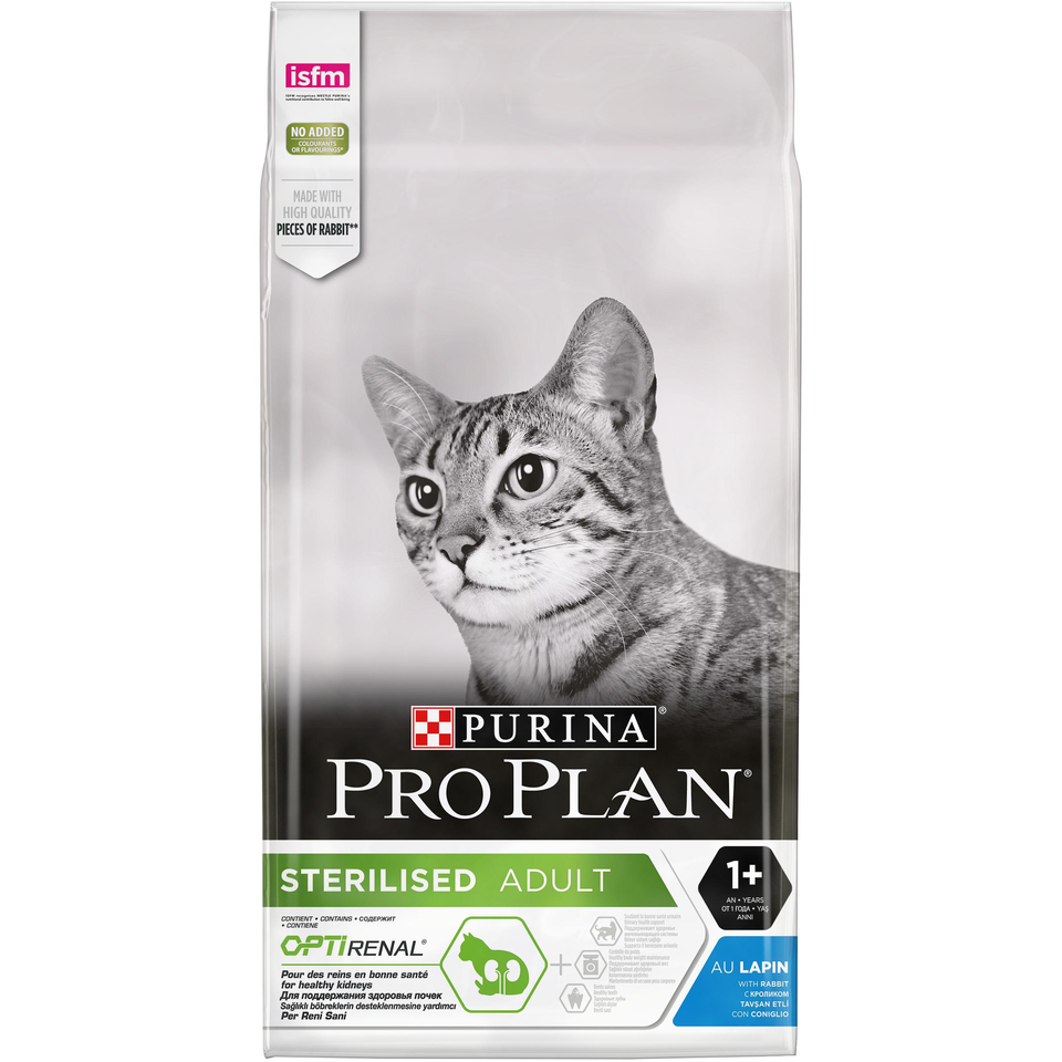 Pro Plan Adult Sterilised OptiRenal для стерилизованных кошек, здоровье почек, кролик, 10 кг