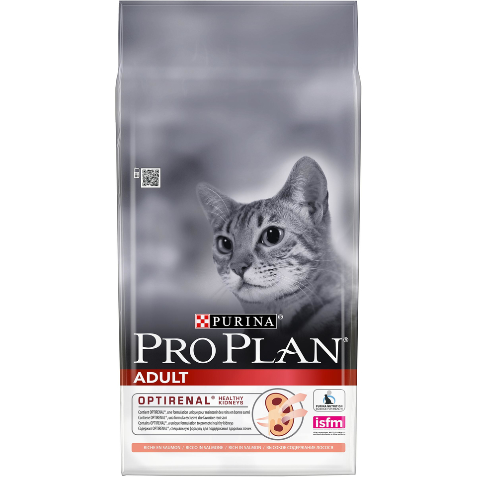 Pro Plan Adult OptiRenal для взрослых кошек, иммунитет + здоровье почек, лосось, 10 кг