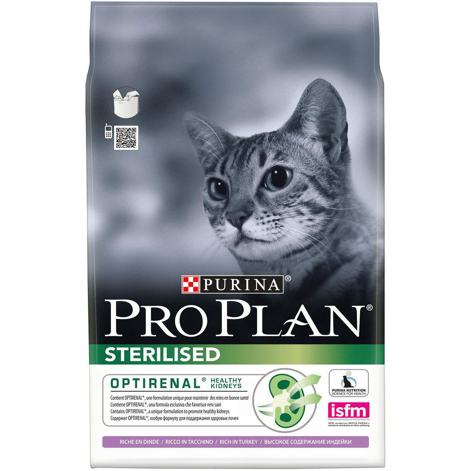 Pro Plan Adult Sterilised OptiRenal для стерилизованных кошек, здоровье почек, индейка, 3 кг
