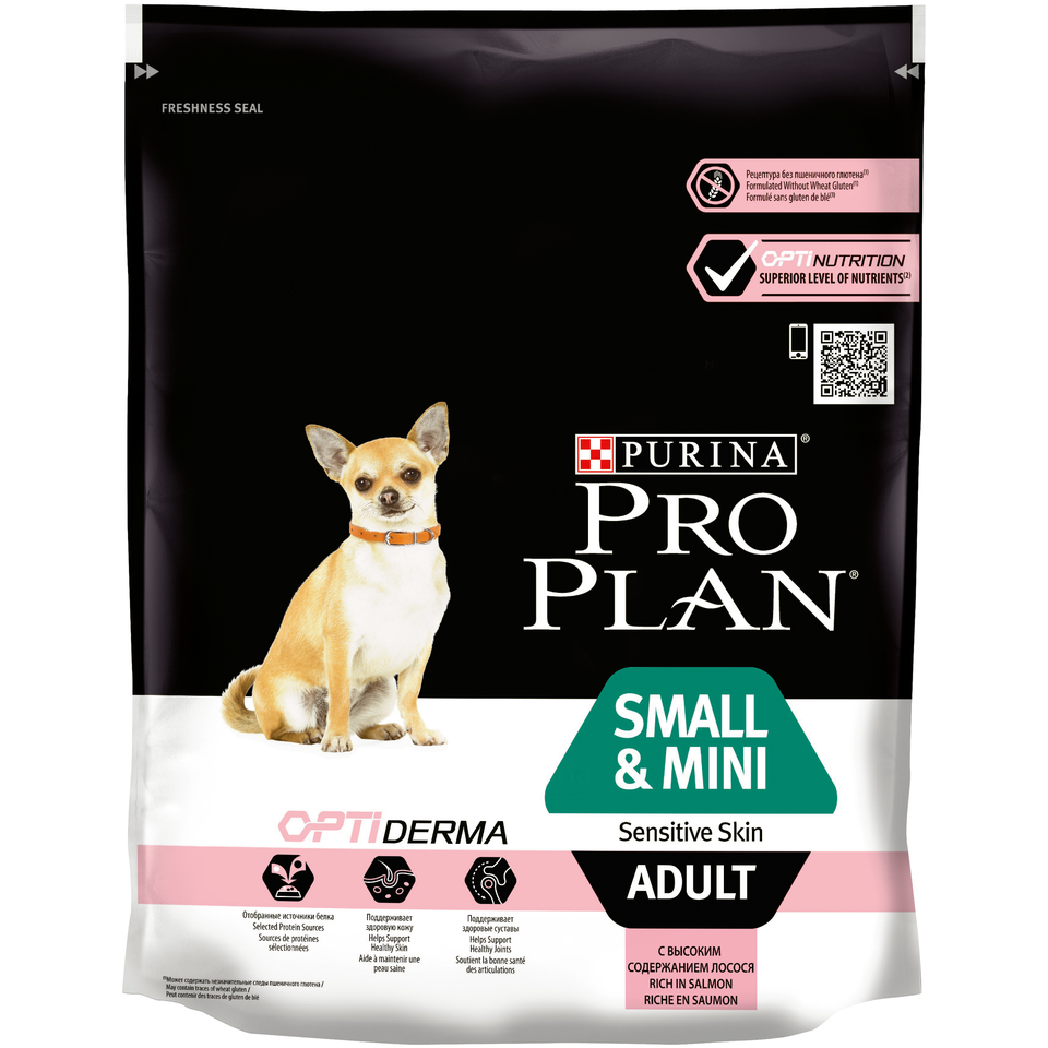 Pro Plan Small & Mini Adult sensitive skin для взрослых собак мелких пород с чувствительной кожей, лосось/рис, 700 г