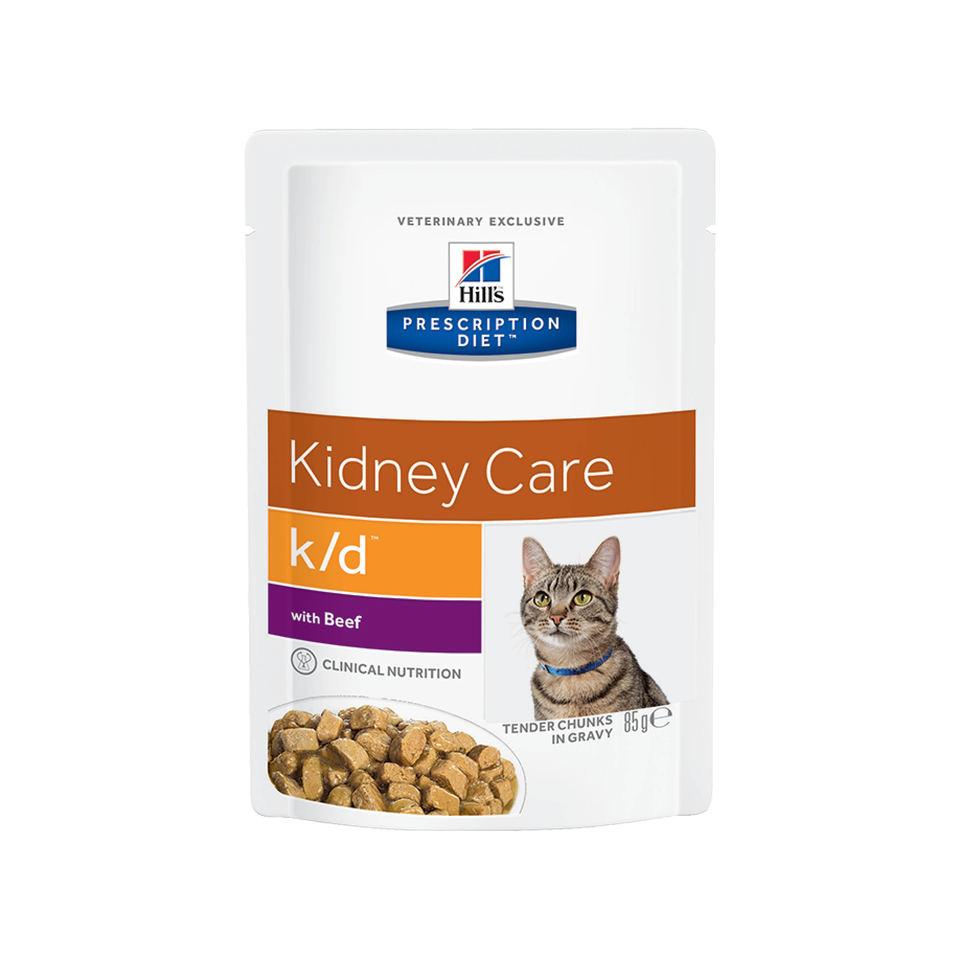 Hill`s PD k/d Kidney Care для взрослых кошек при заболеваниях почек и сердца, говядина, пауч 85 г