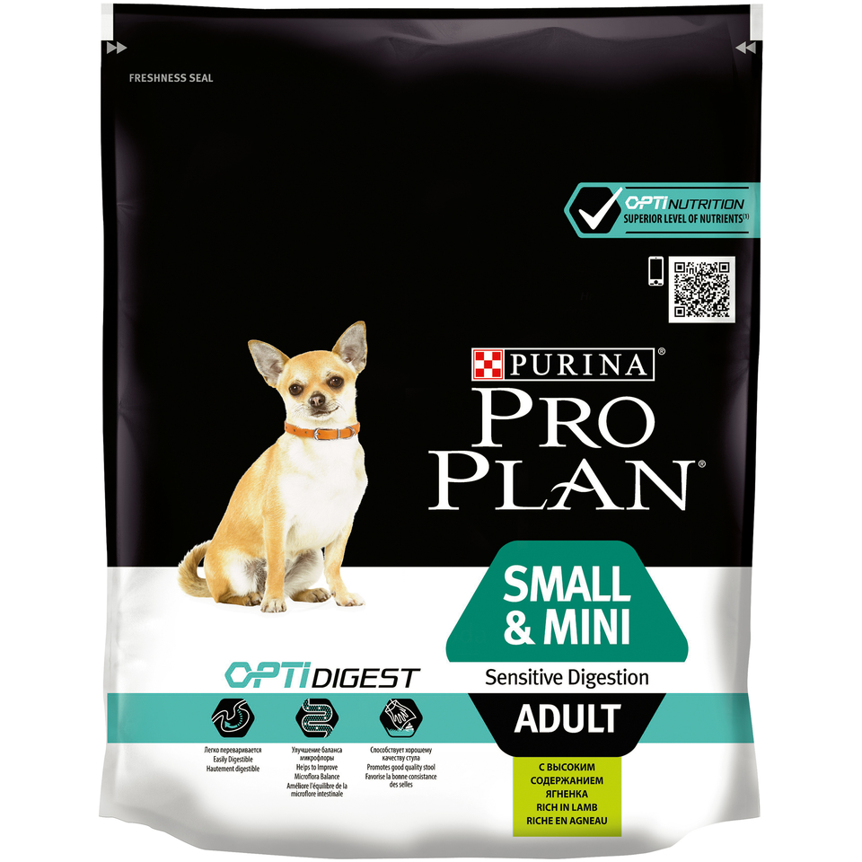 Pro Plan Small & Mini Adult sensitive digestion для собак мелких пород с чувствительным пищеварением, ягненок/рис, 700 г