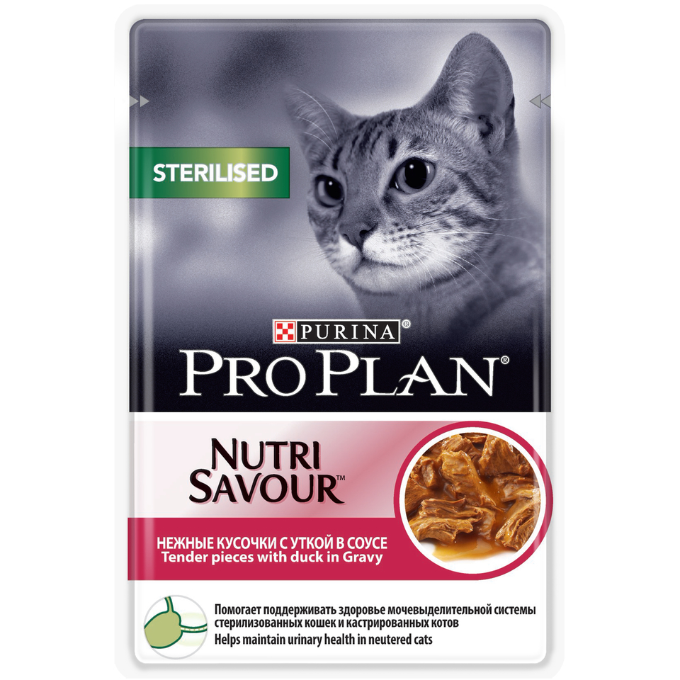 Pro Plan Sterilised NutriSavour для стерилизованных кошек, утка, пауч 85 г