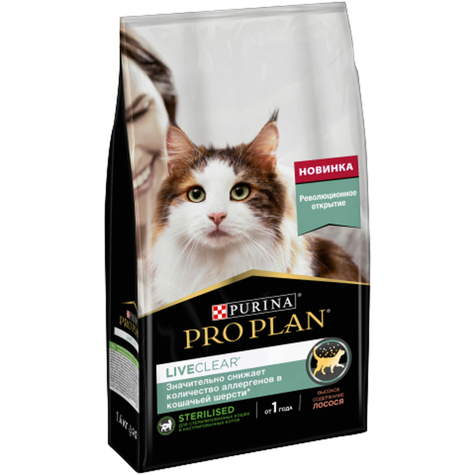 Pro Plan LiveСlear Sterilised для стерилизованных кошек,+снижает количество аллергенов в кошачьей шерсти, лосось 1.4 кг