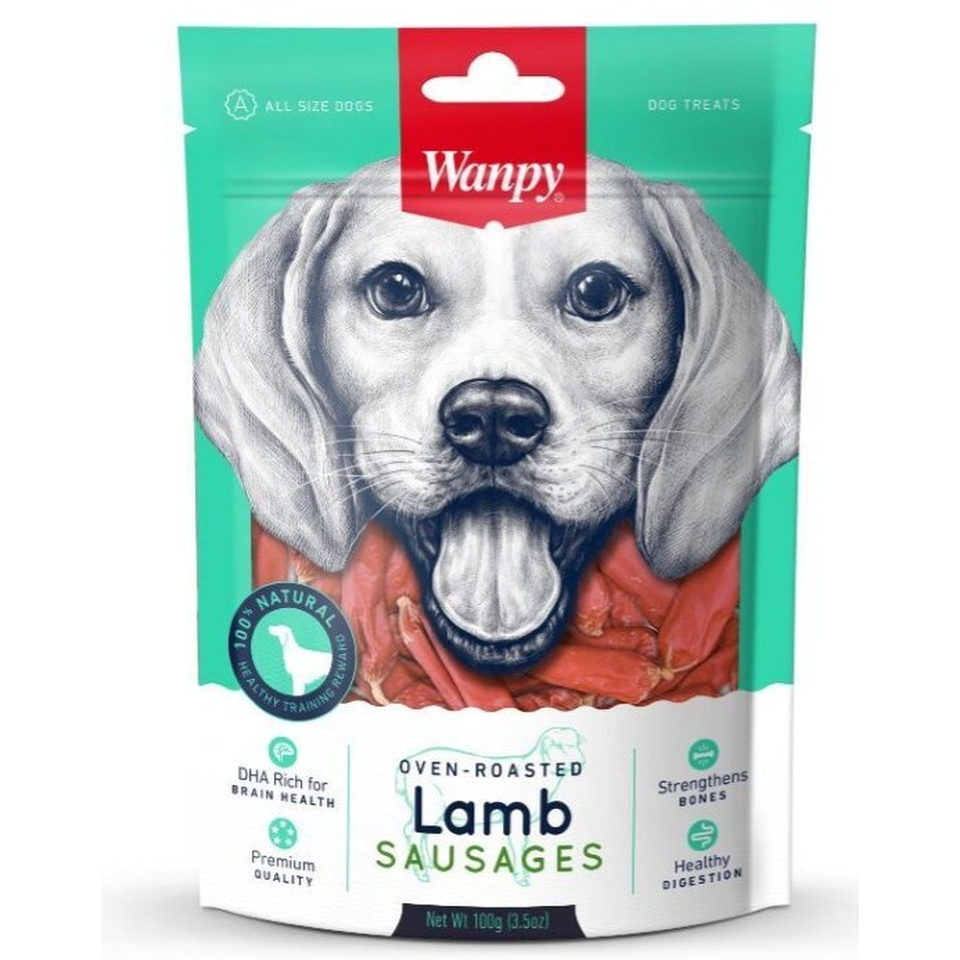 Wanpy Dog, сосиски из мяса ягненка для привередливых, здоровье кишечника + развитие мозга, 100 г