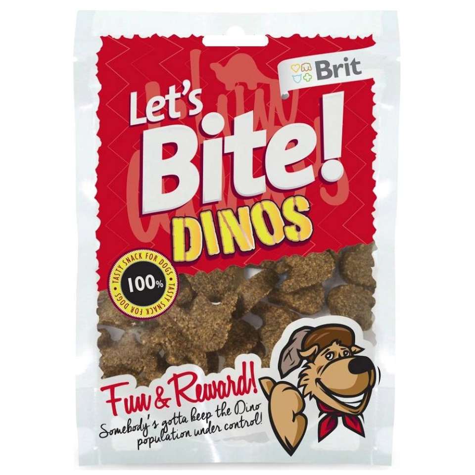 Brit Let's Bite! Dinos, мясные фигурки-динозавры без глютена для дрессировки или поощрения, ягненок, 150 г