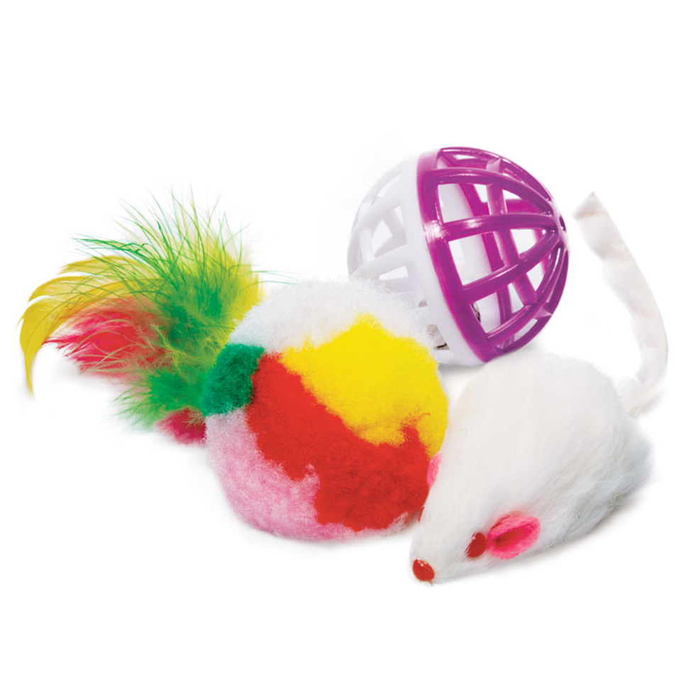 Триол Набор мяч+мышь+шар, игрушка для кошек, 4+4,5+4 см