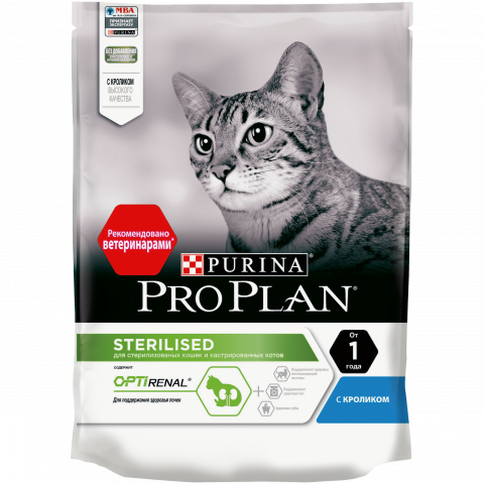 Pro Plan Adult Sterilised OptiRenal для стерилизованных кошек, здоровье почек, кролик, 200 г