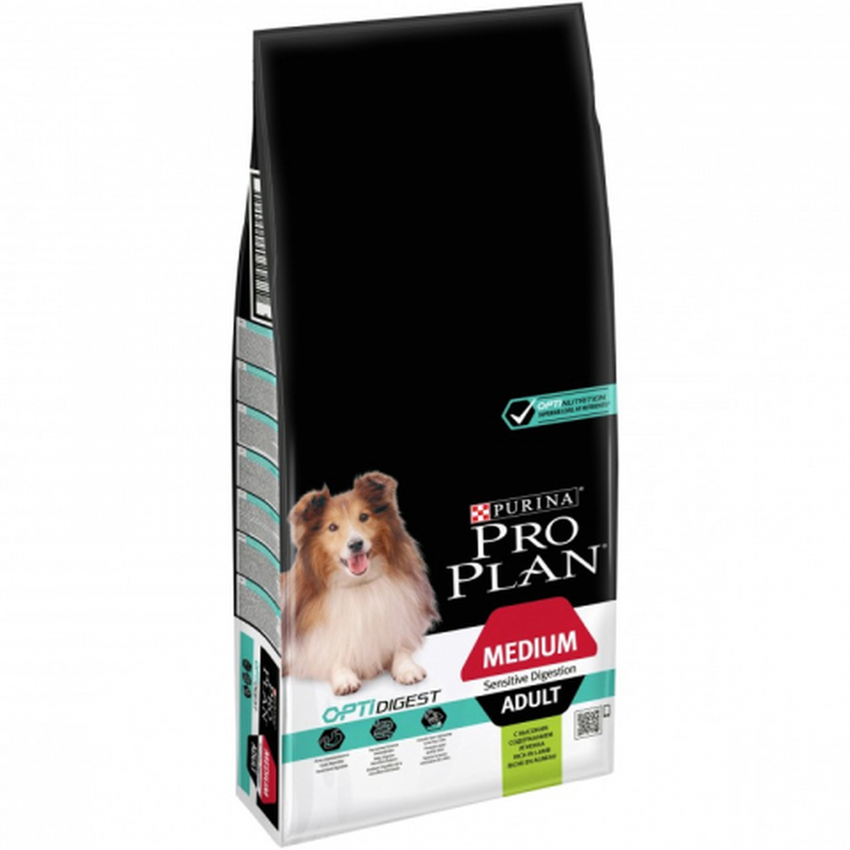 Pro Plan Medium Adult sensitive digestion для взрослых собак средних пород с чувствительным пищеварением, ягненок/рис, 14 кг