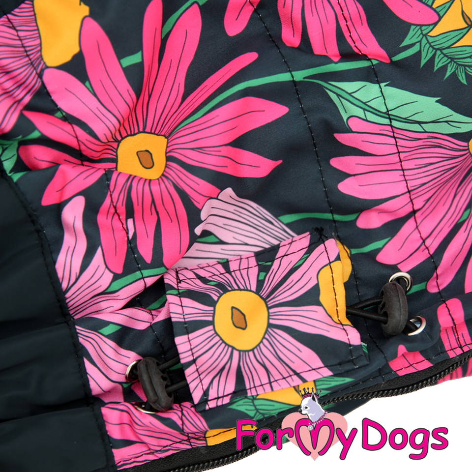 Дождевик Цветы для собак-девочек черно-розовый (В3)