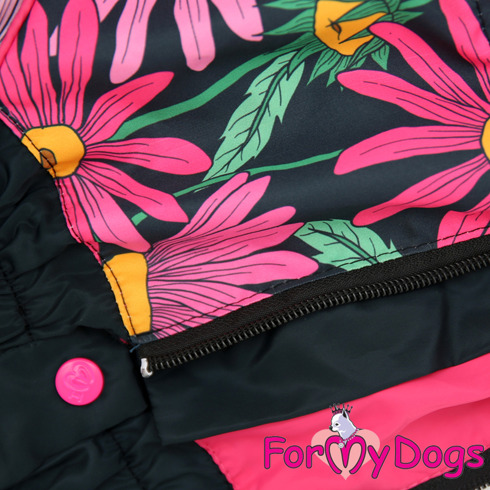 Дождевик Цветы для собак-девочек черно-розовый (В3)