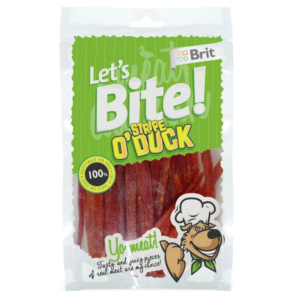 Brit Let's Bite! Stripe o'Duck, сублимированный утиный хворост, для дрессировки или поощрения, 80 г