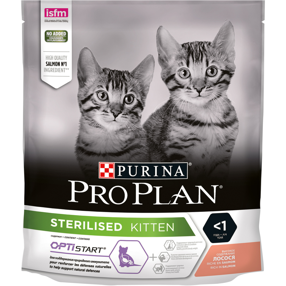Pro Plan Kitten Sterilised OptiStart для стерилизованных котят, лосось, 400 г