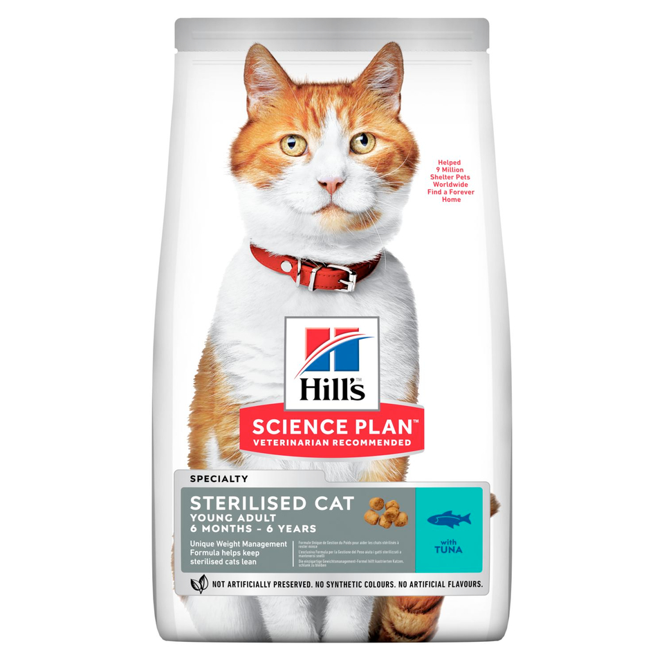 Hill`s SP Young Adult Sterilised Cat для стерилизованных кошек до 6 лет, здоровье почек + контроль веса, тунец, 10 кг