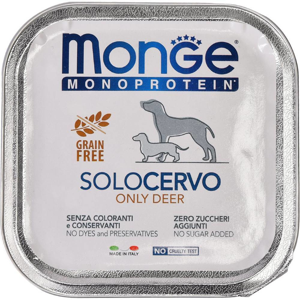 Monge Dog Monoprotein Solo Grain Free беззерновой для взрослых собак всех пород при пищевой аллергии, оленина, консервы 150 г