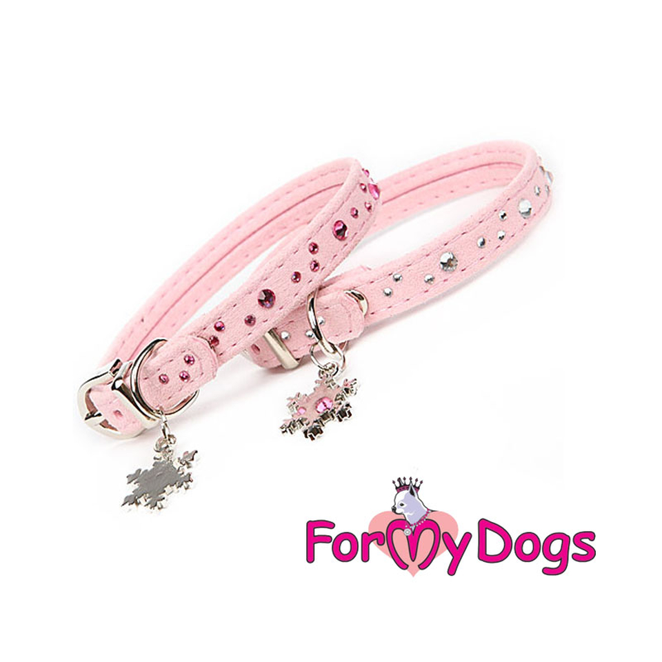 Ошейник Стразы розовый для собак 10 мм, 21 см