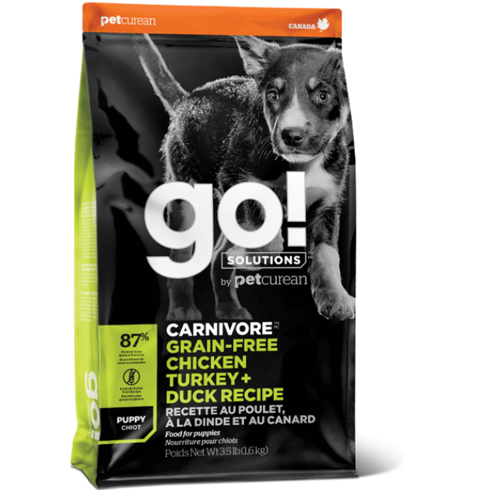 Go! Solutions Carnivore Grain-Free беззерновой для щенков, кормящих и беременных собак всех пород, 4 мяса: курица/индейка/утка/лосось, 10 кг