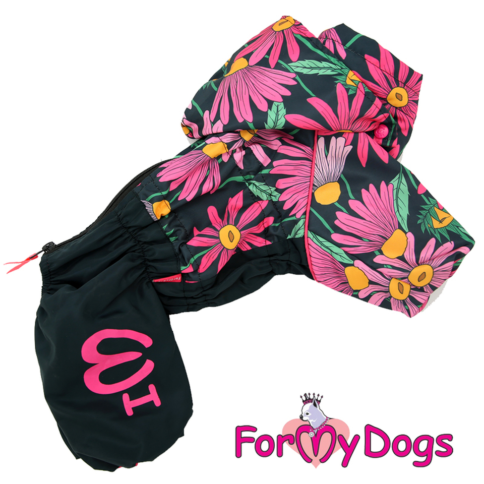 Дождевик Цветы для собак-девочек черно-розовый (14)