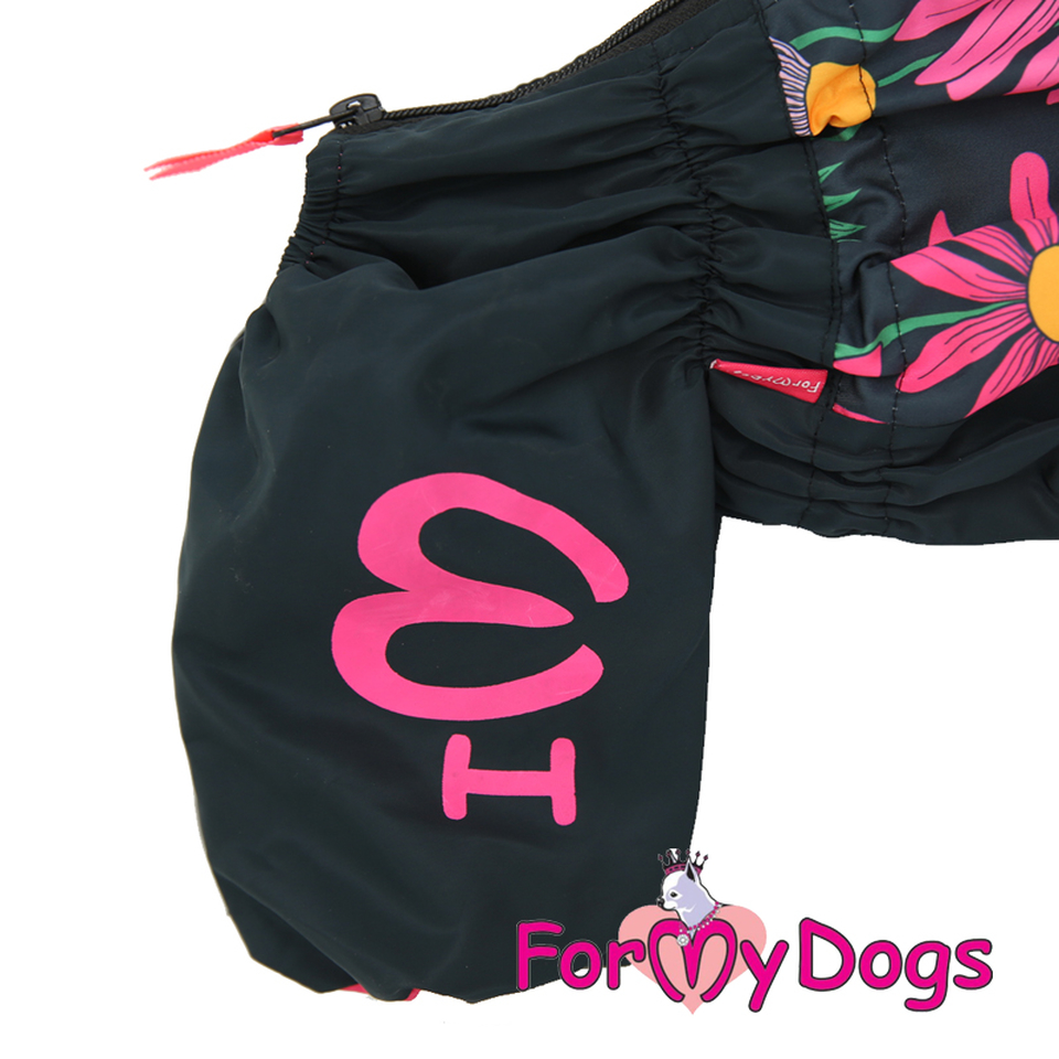 Дождевик Цветы для собак-девочек черно-розовый (20)