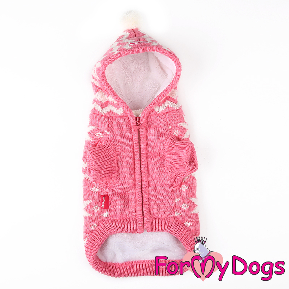 Куртка Снежинка вязаная розовая для собак (8-10)