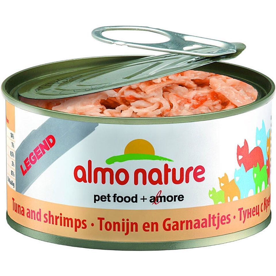 Almo Nature Legend для кошек всех возрастов, для поддержания иммунитета, тунец/креветки, консервы 70 г