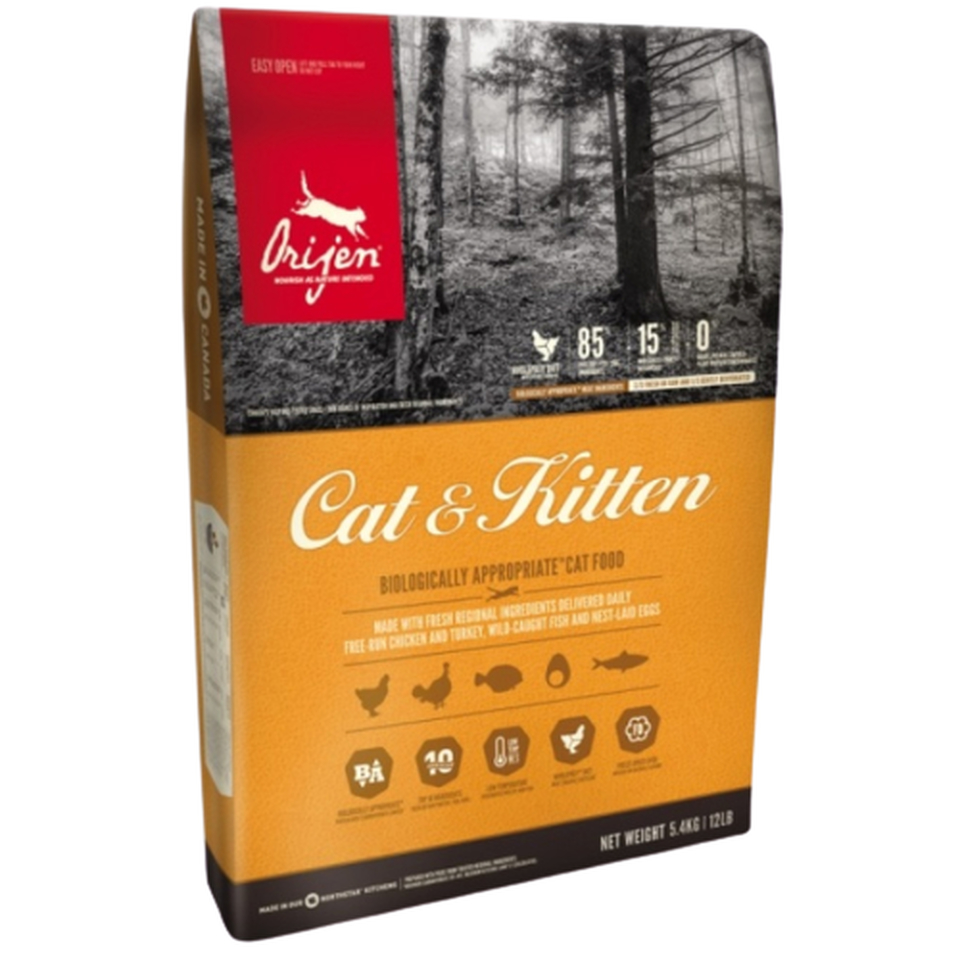 Orijen Cat & Kitten беззерновой для котят, беременных/кормящих кошек, поддержание иммунитета, курица, 5,4 кг