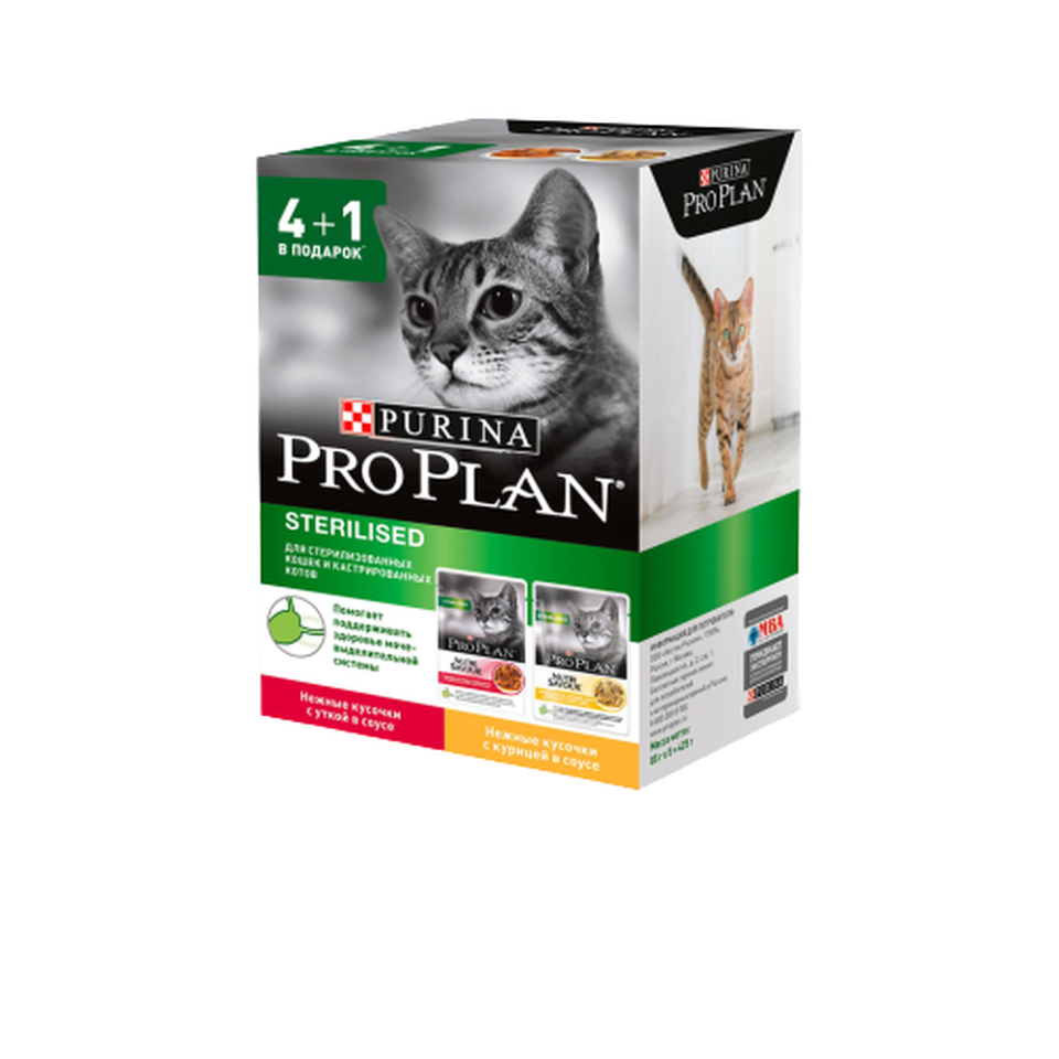 Pro Plan Sterilised NutriSavour для стерилизованных кошек, курица + утка, пауч 4+1, 85 г