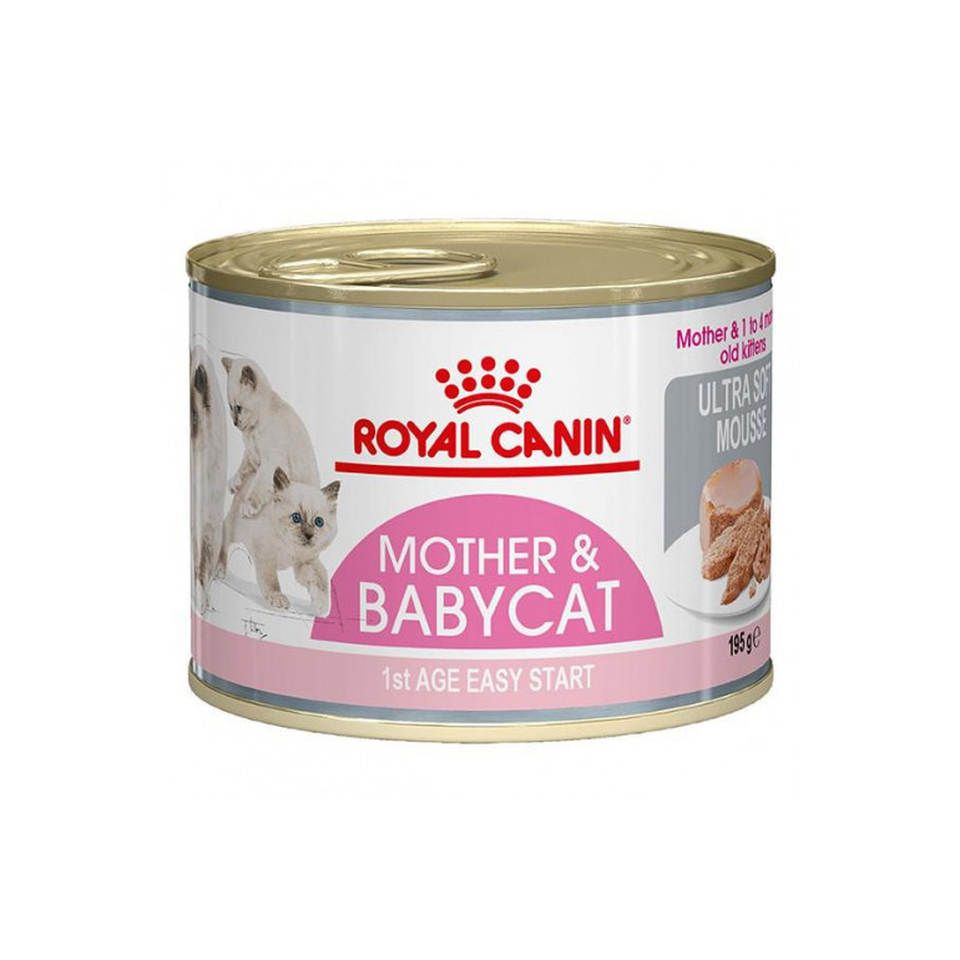 Royal Canin Mother & Babycat для котят 1–4 месяца, беременных и кормящих кошек, иммунитет + развитие мозга, мясо, консервы 195 г
