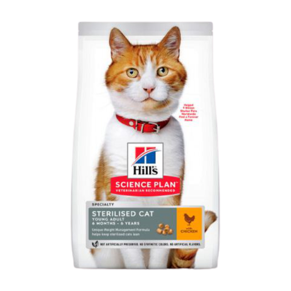 Hill`s SP Young Adult Sterilised Cat для стерилизованных кошек до 6 лет, здоровье почек + контроль веса, курица, 10 кг