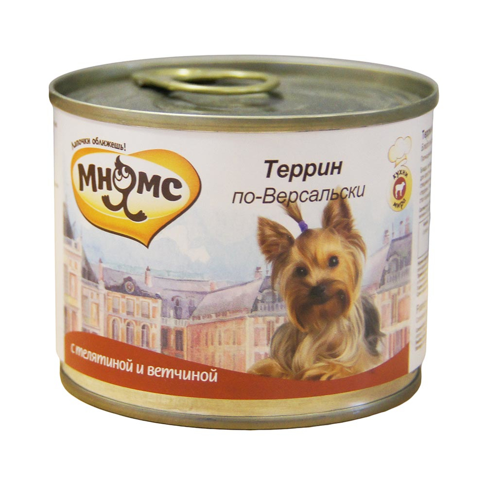 Мнямс для привередливых собак мелких пород, для поддержания иммунитета, Террин по-Версальски (телятина/ветчина), консервы 200 г