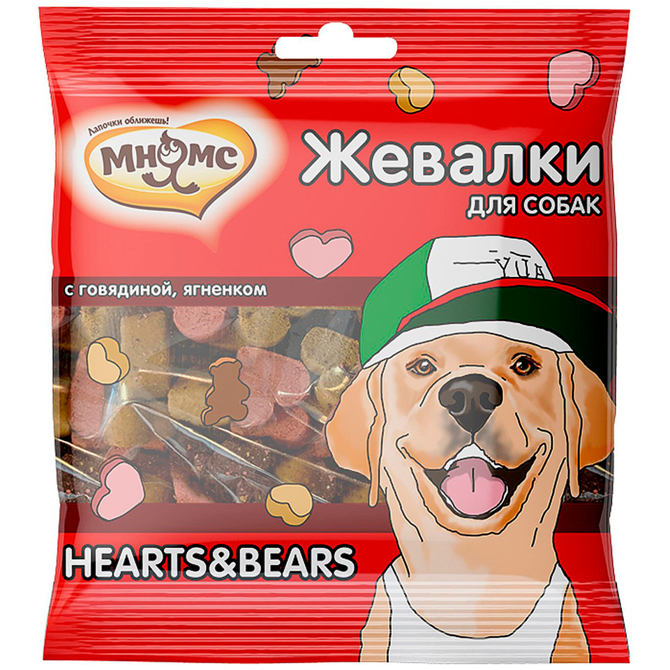 Мнямс, жевалки Heart & Bears с говядиной и ягненком, как поощрение/при дрессировке, с 4 месяцев, 150 г