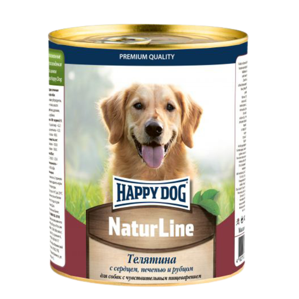 Happy Dog Nature Line для взрослых собак с чувствительным пищеварением телятина/сердце/печень/рубец, консервы 970 г