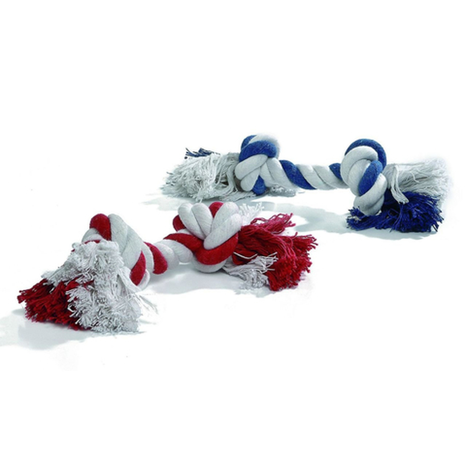 Beeztees Канат с двумя узлами красно-белый, бело-голубой, игрушка для собак, 28 см