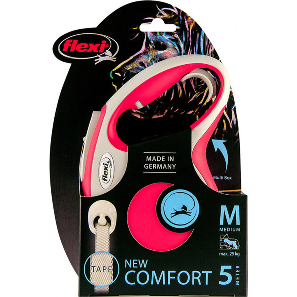 Flexi New Line Comfort M Рулетка-поводок для собак весом до 25 кг (серый/красный), 5 м