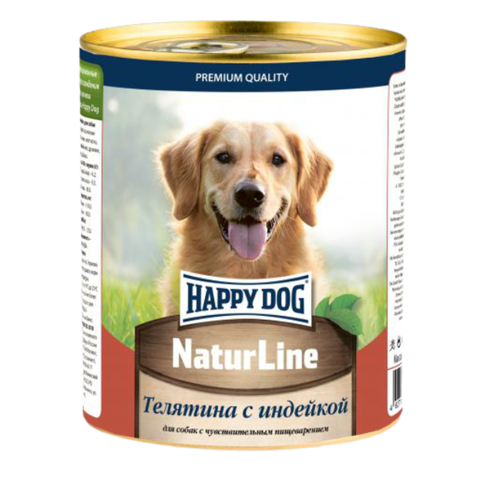 Happy Dog Nature Line для взрослых собак с чувствительным пищеварением, телятина/индейка, 970 г