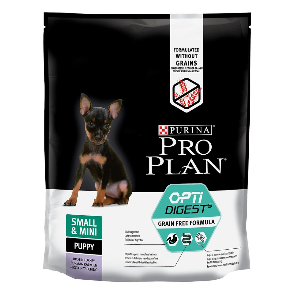 Pro Plan Small & Mini Puppy OptiDigest grain free для щенков мелких пород с чувствительным пищеварением, беззерновой, индейка, 700 г