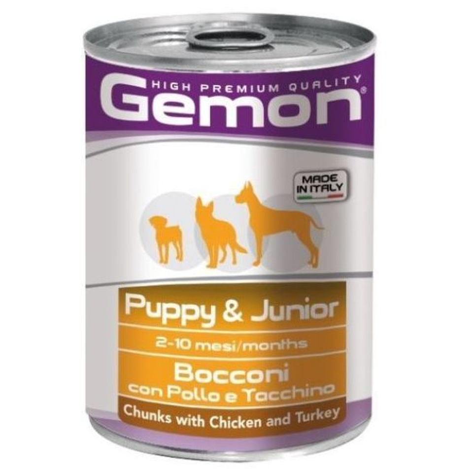 Gemon Dog консервы для щенков кусочки курицы с индейкой, 415г